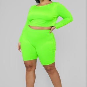 Fashion Nova Neon Green Matching Short Set